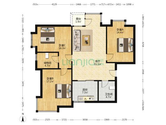 国际花园北区 3室1厅1卫 113平方