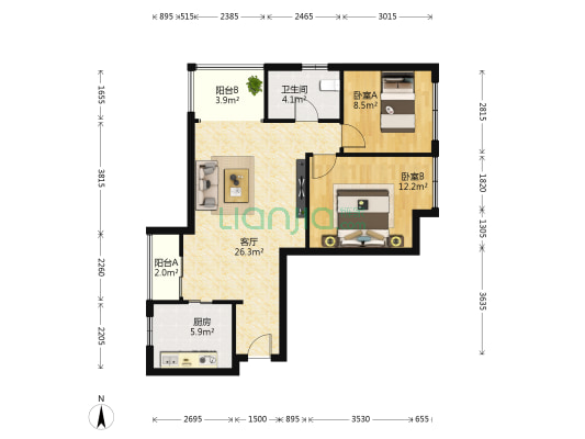 蓝光锦绣城四期 2室1厅1卫 81平方