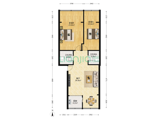 农行家属院住宅楼（庆阳路） 2室1厅2卫 110平方