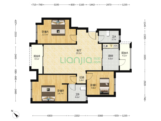 领地天府兰台宸园 3室1厅2卫 108平方
