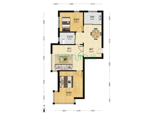 泰和府 2室2厅1卫 83平方