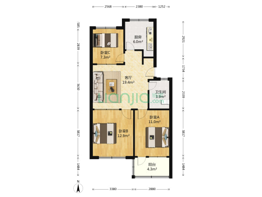 长胜小区 3室1厅1卫 75平方