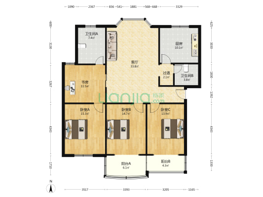濠滨别业 4室1厅2卫 141平方