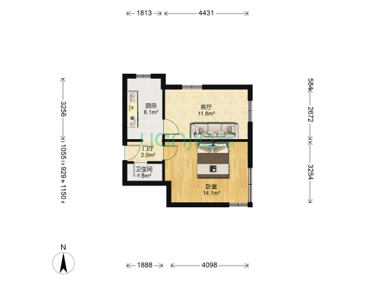 靠山北巷（八一路商圈） 1室1厅1卫 46平方