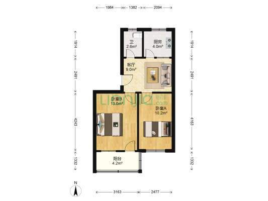 尹江岸二村 2室1厅1卫 55平方