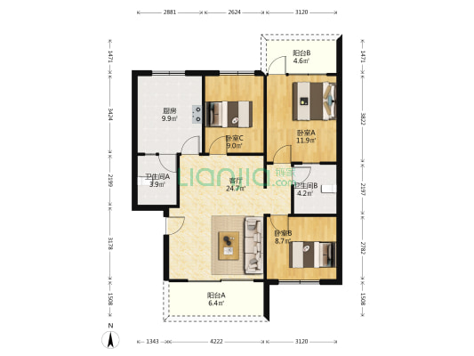 清远市新城农商街 3室1厅2卫 94平方