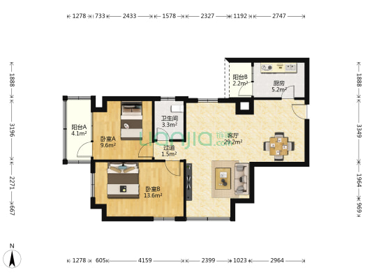 东晓大厦 2室1厅1卫 93平方