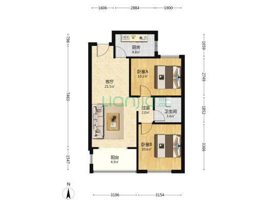 荣盛紫竹苑北区 2室1厅1卫 83平方