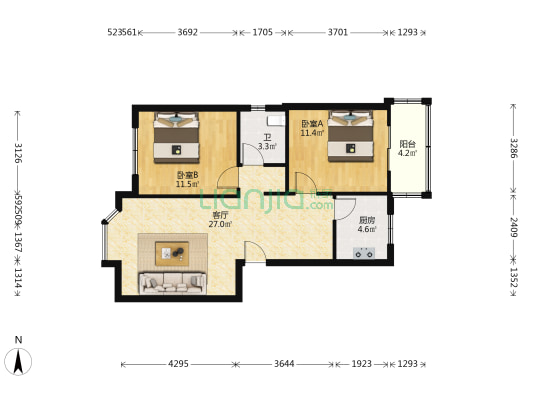 雅河小区 2室1厅1卫 78平方