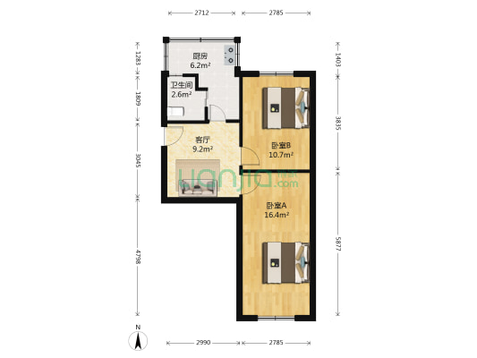 水果街  2室1厅1卫 56平方