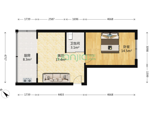 新苑家园 1室1厅1卫 46平方
