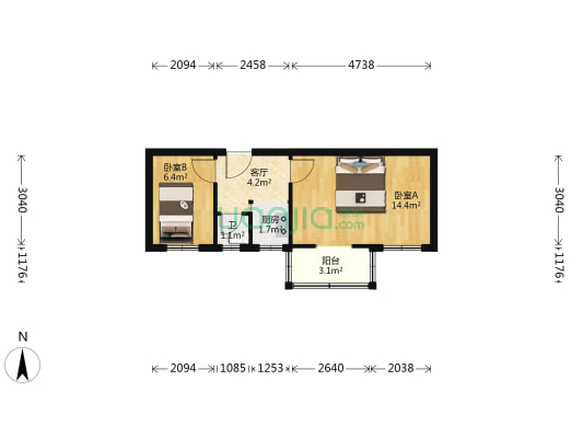 泰兴街 2室1厅1卫 38平方