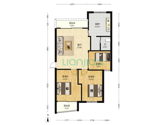 福建幼儿师范高等专科学校学生公寓B区 3室1厅1卫 88平方