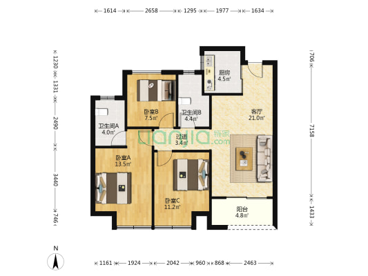 荣安美和安府 3室1厅2卫 93平方
