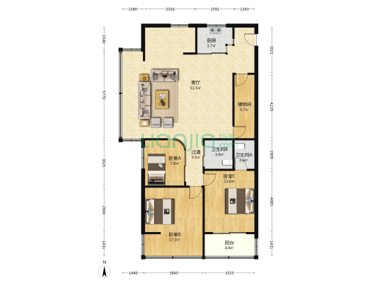 金润花苑 3室1厅2卫 154平方