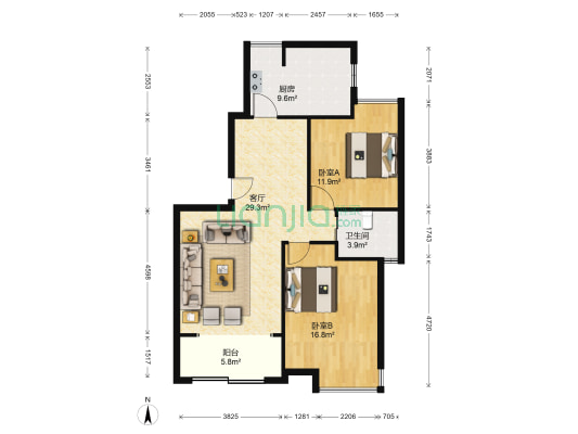 瀚锦苑 2室1厅1卫 98平方