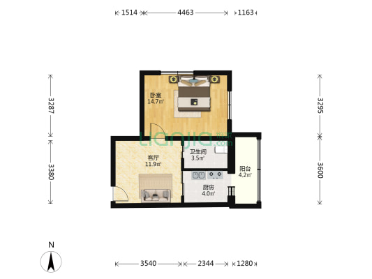 新鲜胡同 1室1厅1卫 43平方