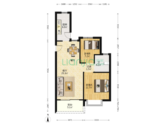 恒大山水城 2室1厅1卫 84平方
