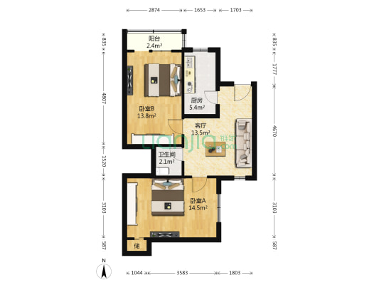 八大处副食楼 2室1厅1卫 68平方