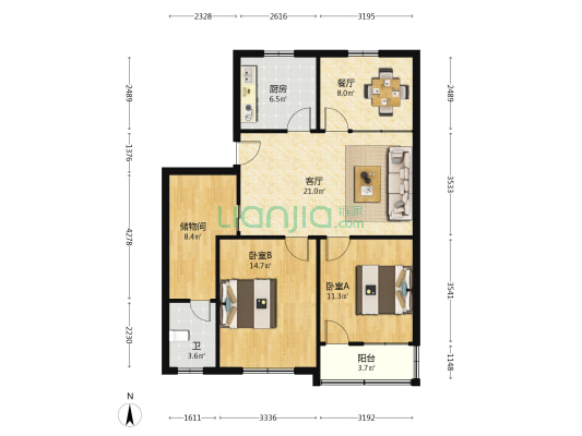 工商小区 2室2厅1卫 87平方