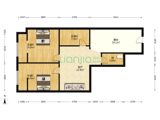 台襄小区 3室1厅0卫 90平方