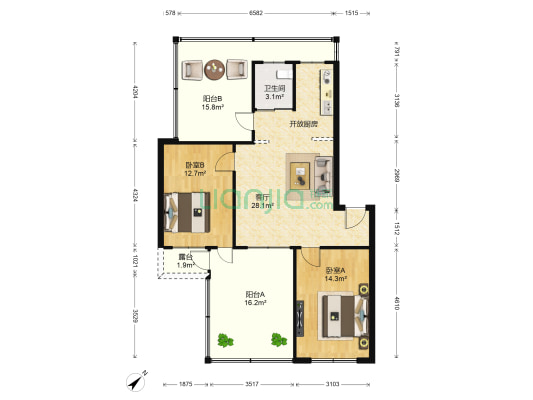 新科花园 2室1厅1卫 86平方