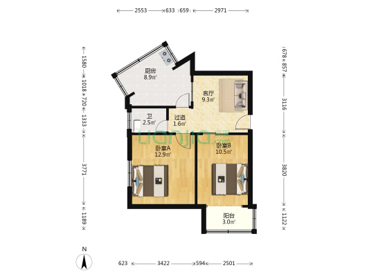 经五路11号院 2室1厅1卫 120平方