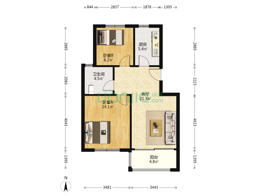 烟台前家园 2室1厅1卫 74平方