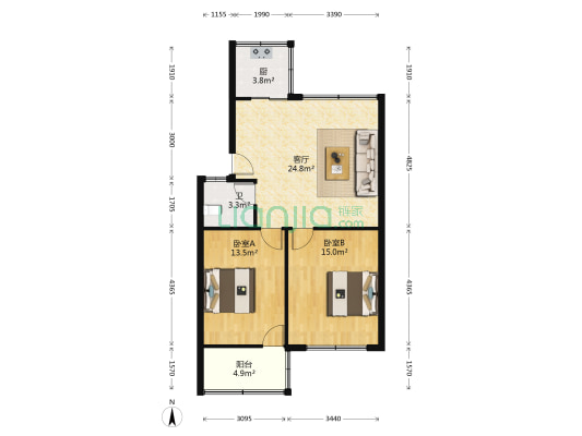 江南新城 2室1厅1卫 80平方