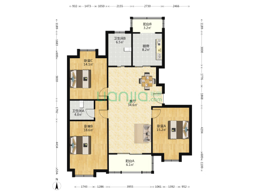 沁园村小区  3室1厅2卫 131平方
