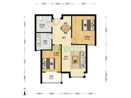 金程梦园山庄 2室1厅1卫 87平方