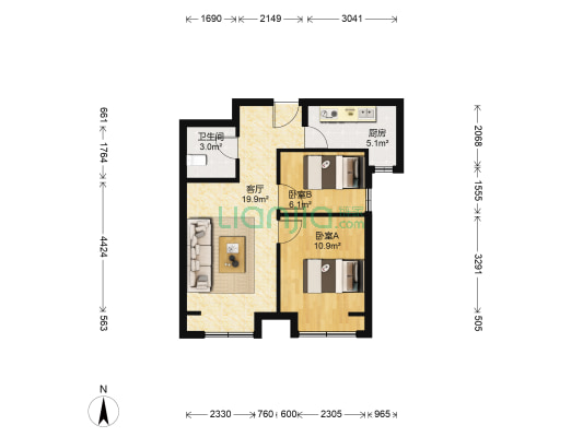 彩虹家园 2室1厅1卫 65平方