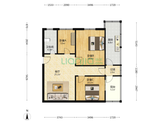 地震台小区 3室1厅1卫 79平方