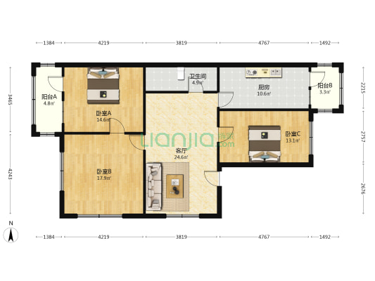 红星学府 3室1厅1卫 137平方