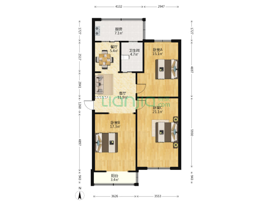 省国税局家属院 3室2厅1卫 102平方