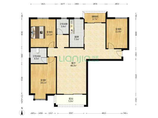 城南新村A区 3室1厅2卫 135平方