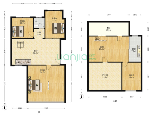 江建名人城 3室1厅1卫 200平方