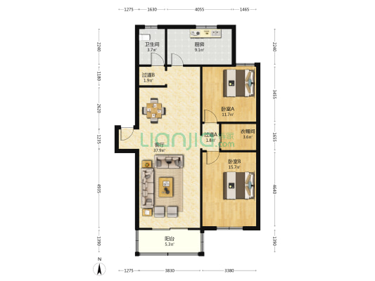 青岛小区 2室1厅1卫 109平方