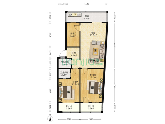 四股头45号 3室1厅2卫 113平方