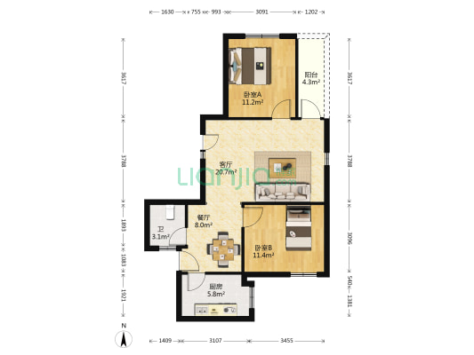 冶金二村 2室2厅1卫 79平方