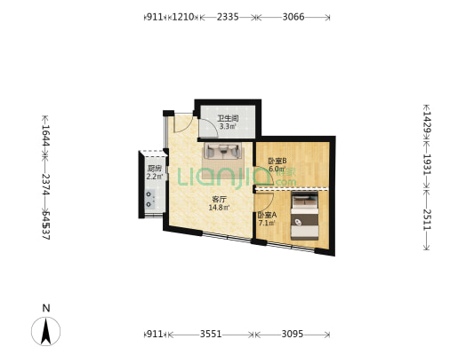 大同路(荔湾) 2室1厅1卫 39平方