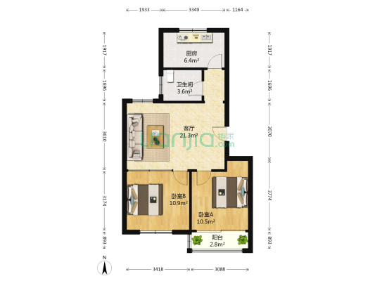 汇祥花园西区 2室1厅1卫 73平方