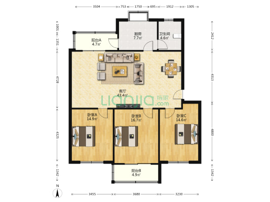 电业局小区 3室1厅1卫 130平方