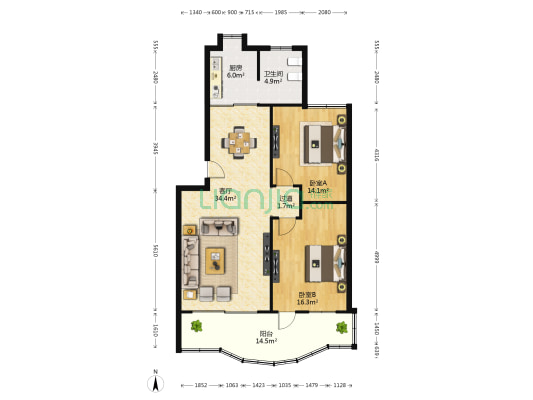 向塘 2室1厅1卫 98平方