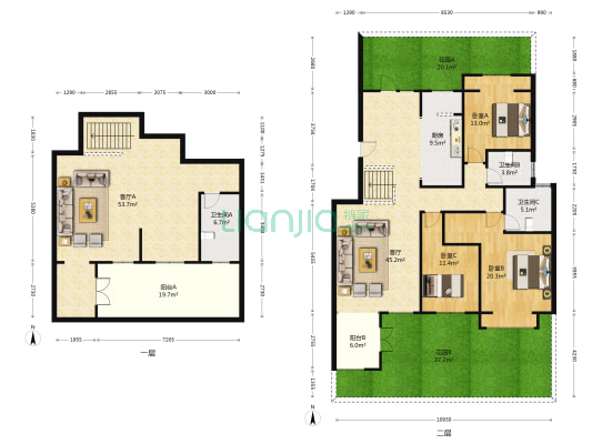 香邑溪谷一期洋房下叠 带前后小院 带半地下室跃层-户型图