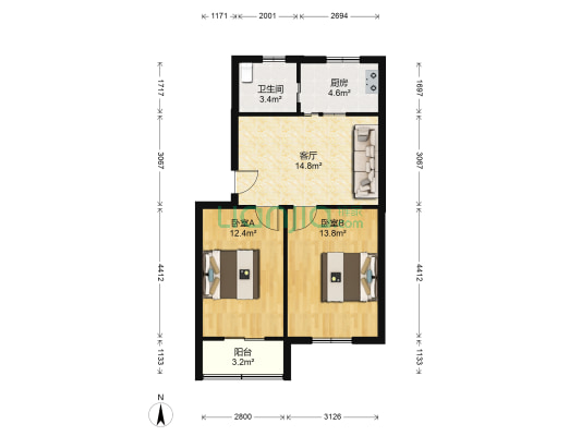 大关南一苑 2室1厅1卫 66平方