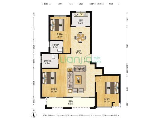 南璟华庭 3室1厅2卫 138平方