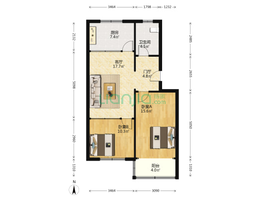 红旗小区 2室1厅1卫 80平方