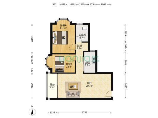 凯悦华庭 2室1厅1卫 72平方