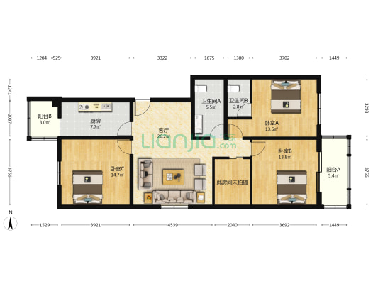 海丰园 3室1厅2卫 135平方